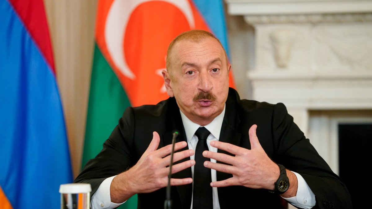 Azerbaijan&#039;s President Ilham Aliyev attends a signing ceremony in the State Dining Room of the White House in Washington, D.C., Aug.8, 2025. (EPA Photo)