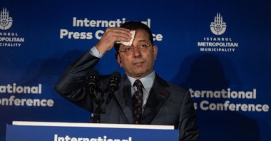 Newly reelected Mayor of Istanbul Ekrem Imamoğlu speaks to the international media during a news conference, Istanbul, Türkiye, April 18, 2024. (Getty Images Photo)