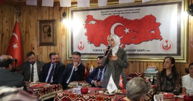 Family and Social Services Minister Mahinur Özdemir Göktaş speaks at a meeting with families of martyrs and veterans, Ankara, Türkiye, Aug. 12, 2025. (DHA Photo)