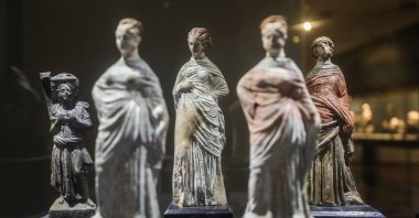 Rare statues discovered in the depths of the Mediterranean Sea are on display at the &quot;Secrets of the Sunken City&quot; exhibition, Alexandria, Egypt, Aug. 20, 2025. (AA Photo)