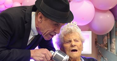 A handout photograph released by Hallmark Care Homes shows Ethel Caterham celebrating her 115th birthday in Lightwater, south west of London, U.K., Aug. 21, 2024. (AFP Photo)
