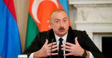 Azerbaijan&#039;s President Ilham Aliyev attends a signing ceremony in the State Dining Room of the White House in Washington, D.C., Aug.8, 2025. (EPA Photo)