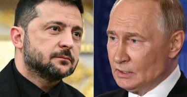 This combination of pictures created on Aug. 18, 2025 shows Ukrainian President Volodymyr Zelenskyy and Russian President Vladimir Putin. (AFP Photo)