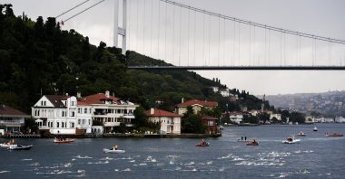 Swimmers in action during the 37th Bosporus Cross-Continental Swimming Race in Istanbul, Türkiye, Aug. 24, 2025. (AA Photo)