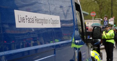 A metropolitan police van being used as part of their Facial Recognition operation in central London, U.K., May 6, 2023. (AFP Photo)