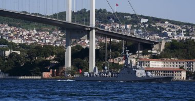 Vessels along Istanbul&#039;s famed the July 15 Martyrs Bridge are seen during the "Teknofest Blue Homeland" parade, Istanbul, Türkiye, Aug. 24, 2025. (AA Photo)  