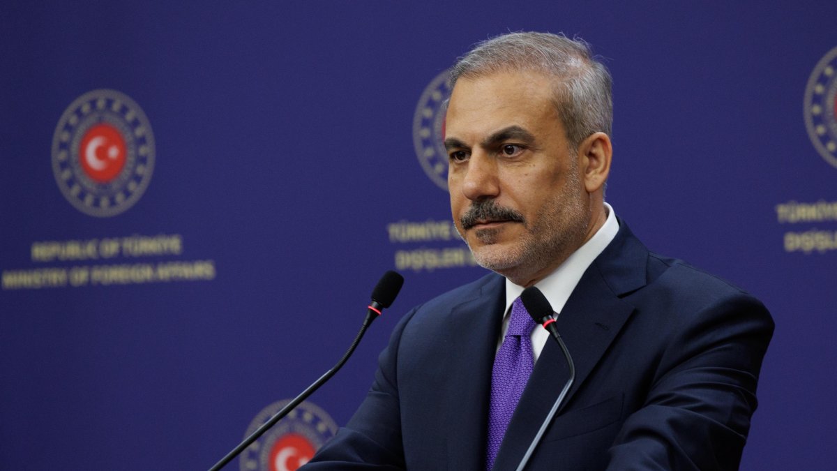 Foreign Minister Hakan Fidan is seen during a press conference at the ministry in the capital Ankara, Türkiye, Aug. 13, 2025 (AA Photo)