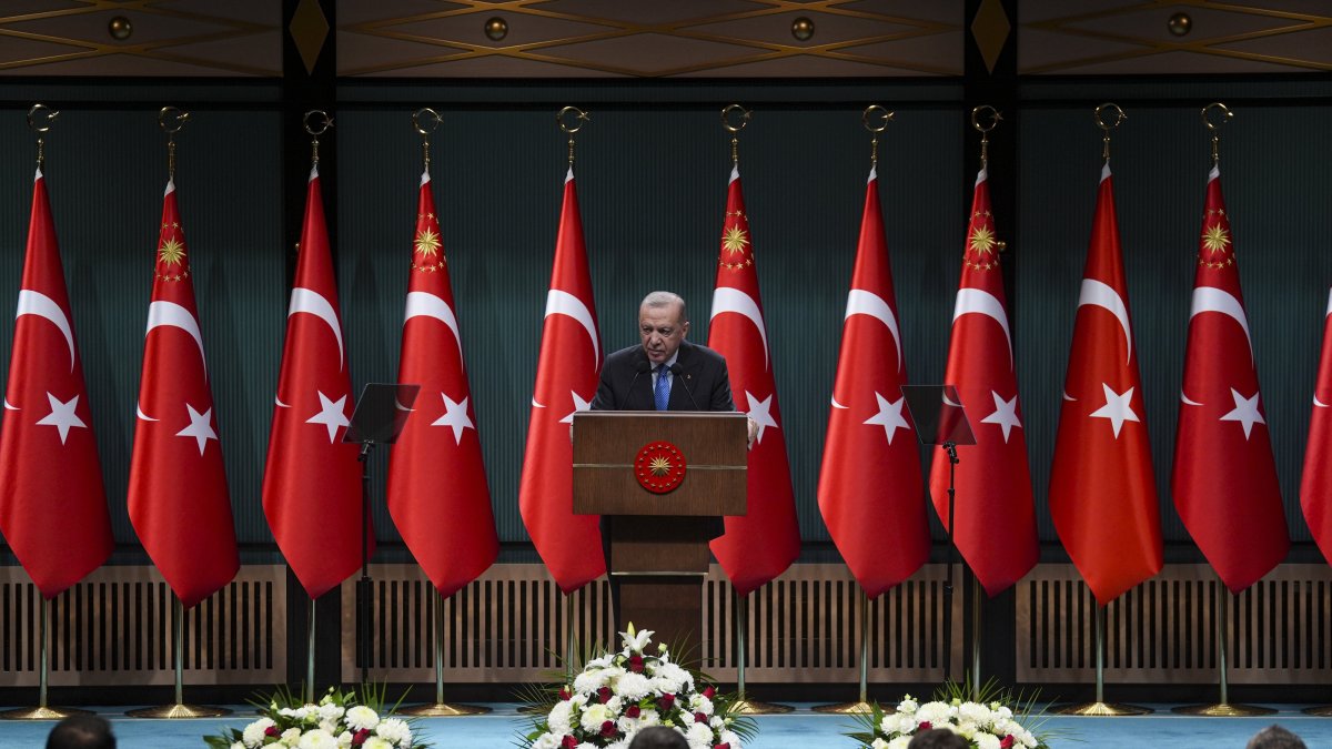 President Recep Tayyip Erdoğan speaks to reporters after a Cabinet meeting in Ankara, Aug. 11, 2025. (AA File Photo)