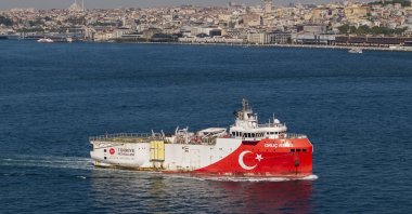 The Oruç Reis seismic research vessel passes through the Bosporus, Istanbul, Türkiye, July 3, 2025. (AA Photo)
