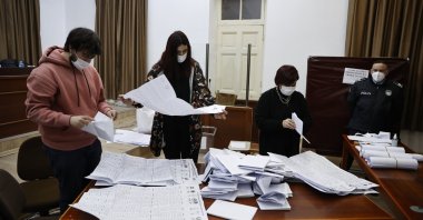 Votes are counted at a polling station in the Turkish Republic of Northern Cyprus (TRNC), Jan. 23, 2022 (AA Photo)