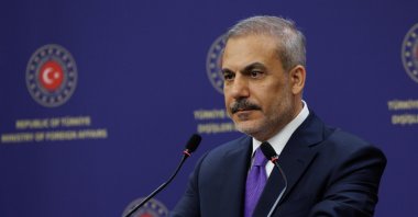 Foreign Minister Hakan Fidan is seen during a press conference at the ministry in the capital Ankara, Türkiye, Aug. 13, 2025 (AA Photo)