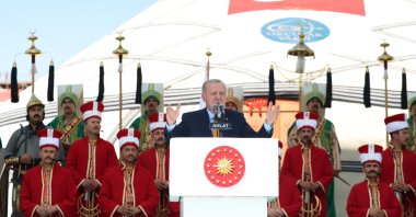 President Recep Tayyip Erdoğan makes a speech in Ahlat, Bitlis, eastern Türkiye, Aug. 25, 2025. (AA Photo)