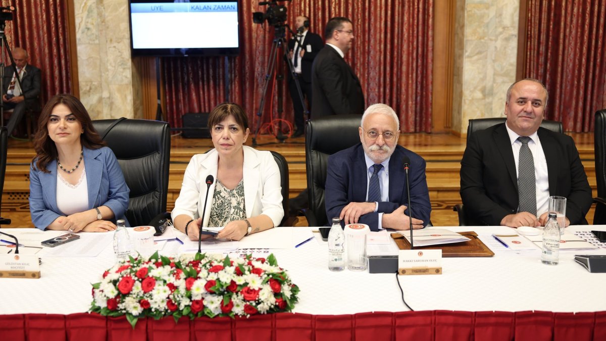 Peoples' Equality and Democracy Party (DEM Party) members (L to R) Gülistan Kılıç Koçyiğit, Meral Danış Beştaş, Hakkı Saruhan Oluç and Cengiz Çiçek attend a meeting of the National Solidarity, Brotherhood and Democracy Commission, at Parliament, Ankara, Türkiye, Aug. 19, 2025. (AA Photo)