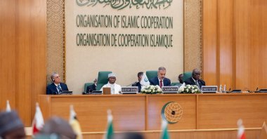 Foreign Minister Hakan Fidan chairs the 21st Extraordinary Meeting of the Organisation of Islamic Cooperation (OIC), Jeddah, Saudi Arabia, Aug. 25, 2025. (AA Photo)