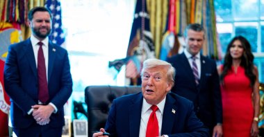 U.S. President Donald Trump gestures as he signs an executive order in the White House, Washington, D.C., U.S., Aug. 25, 2025. (EPA Photo)