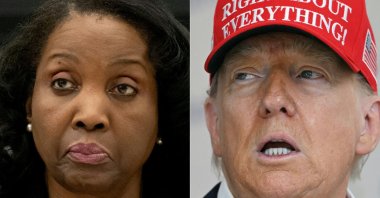 This combination of pictures created on Aug. 22, 2025, shows Federal Reserve Governor Lisa Cook (L), Washington, D.C., June 25, 2025, and U.S. President Donald Trump, Washington, D.C., Aug. 22, 2025. (AFP Photo)