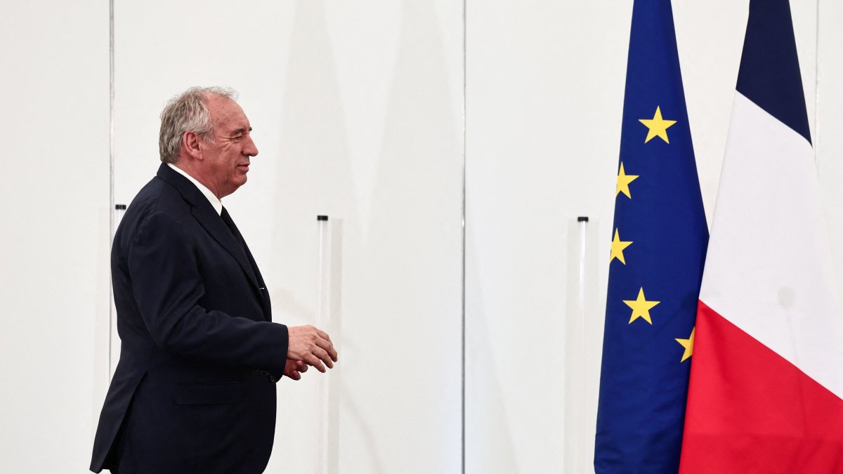 French Prime Minister Francois Bayrou arrives to deliver a speech during the French Democratic Confederation of Labour (CFDT) trade union&#039;s Summer Conference, south of Paris, France, Aug. 26, 2025. (AFP Photo)