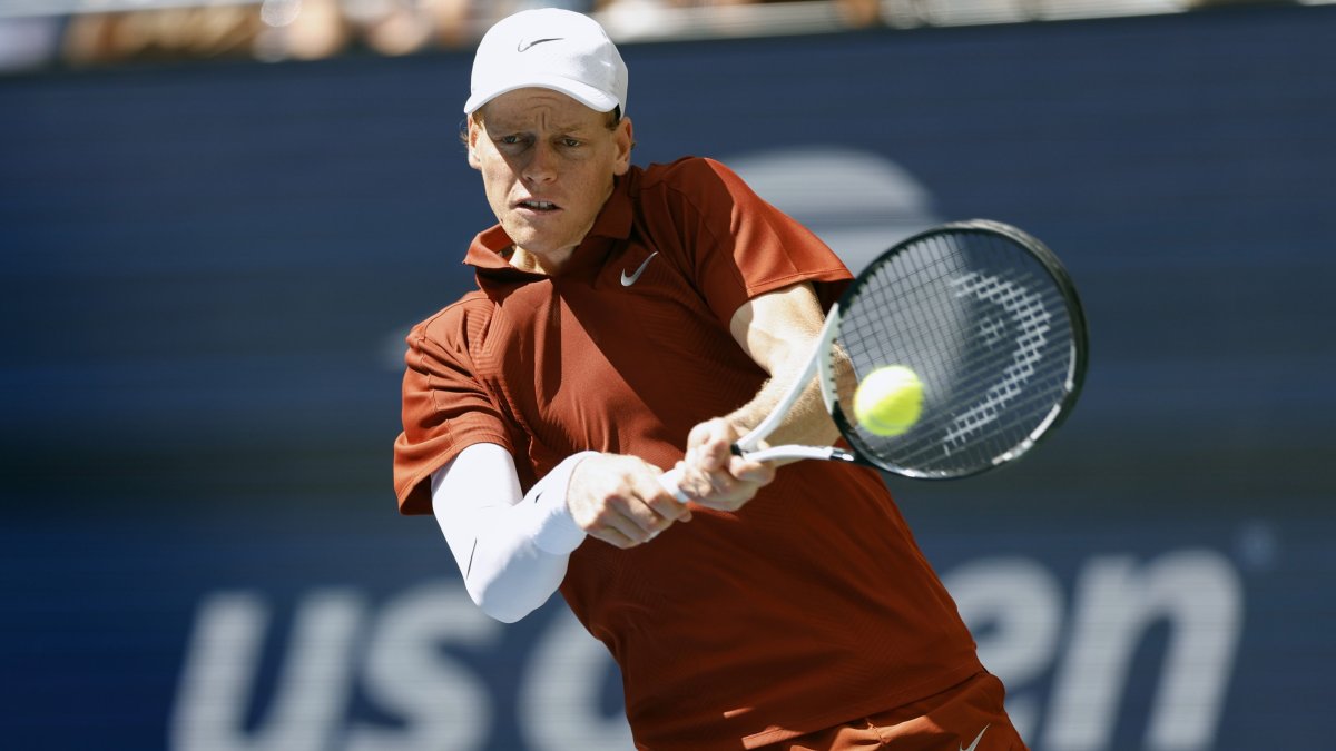 Italy&#039;s Jannik Sinner in action against Czech Republic&#039;s Vit Kopriva in U.S. Open Tennis, New York, U.S., Aug. 26, 2025. (EPA Photo)