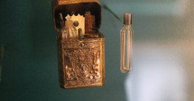 A historic perfume bottle is displayed at the Fragonard Perfume Museum, Paris, France, Aug. 26, 2025. (AA Photo)