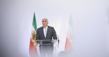 Reza Pahlavi, the son of Iran&#039;s toppled Shah Mohammad Reza Pahlavi, speaks during a press conference, Paris, France, June 23, 2025. (AP Photo)
