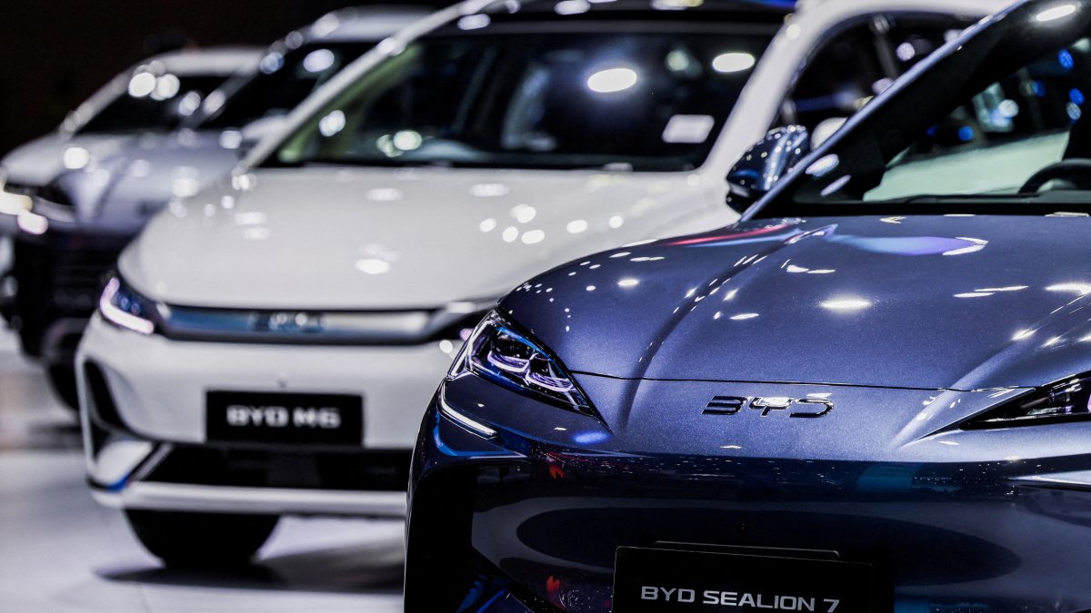 BYD EV cars are displayed at the 46th Bangkok International Motor Show in Bangkok, Thailand, March 24, 2025. (Reuters Photo)