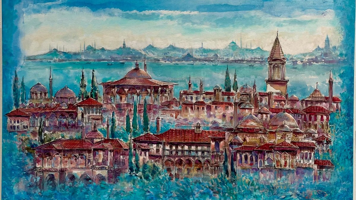 A painting by Cemal Toy displayed at the &quot;Heart Level&quot; exhibition at AKM, Istanbul, Aug. 23, 2025. (Photo by Sena Tunç)