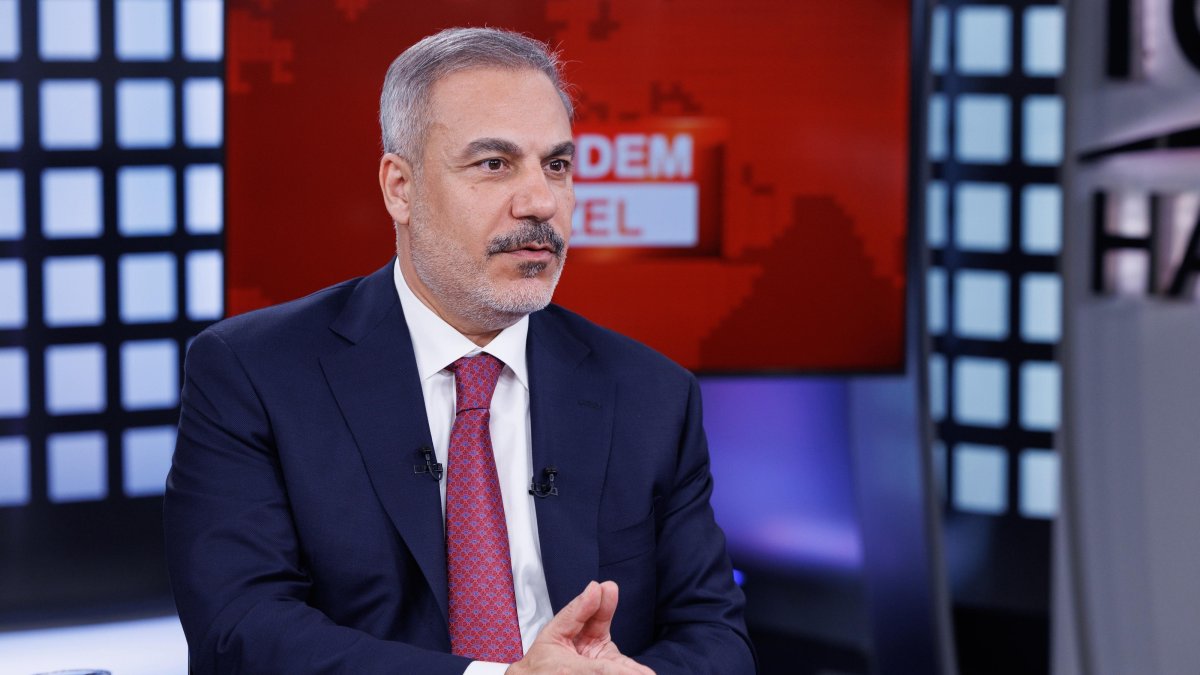 Foreign Minister Hakan Fidan speaks on a live interview, Aug. 28, 2025. (IHA Photo)