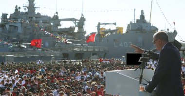 President Recep Tayyip Erdoğan speaks during the Teknofest Blue Homeland program, Istanbul, Türkiye, Aug. 28, 2025. (AA Photo)