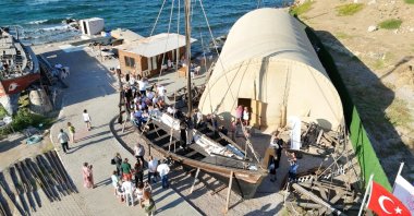 Aerial view ancient Hippoi vessel in Izmir, in this photo released on Aug. 27, 2025. (DHA Photo)