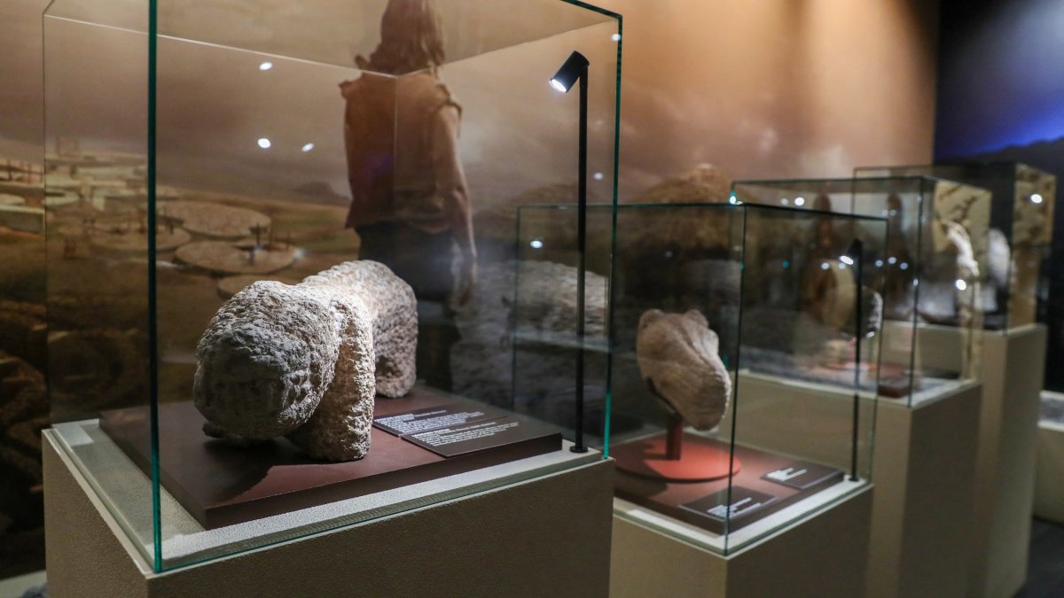 Animal sculptures, discovered at the Karahantepe archaeological site, are on display at an exhibition in Ankara, Türkiye, Aug. 21, 2025. (Reuters Photo)