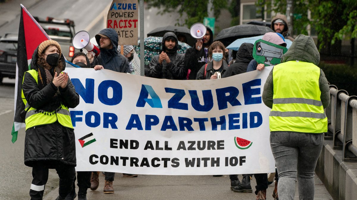 Demonstrators march in support of Palestinians in Gaza near the Microsoft Build conference to call for the termination of Microsoft’s Azure contracts with Israel in Seattle, Washington, U.S., May 21, 2024. (Reuters Photo)