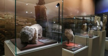 Animal sculptures, discovered at the Karahantepe archaeological site, are on display at an exhibition in Ankara, Türkiye, Aug. 21, 2025. (Reuters Photo)