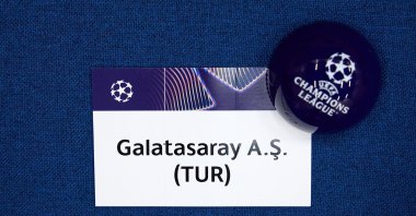 A detailed view of the draw card of Galatasaray ahead of the 2025-26 UEFA Champions League league phase draw, Monaco, Aug. 28, 2025. (Getty Images Photo)