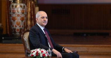 Parliament Speaker Numan Kurtulmuş speaks to Anadolu Agency (AA) at the Parliament in Ankara, Türkiye, Aug. 29, 2025. (AA Photo)