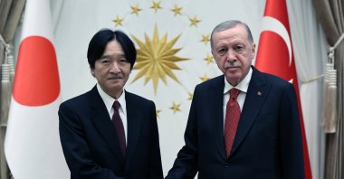 President Recep Tayyip Erdoğan welcomes Japan&#039;s Crown Prince Fumihito at the Presidential Complex in Ankara, Türkiye, Dec. 4, 2024. (AA Photo)