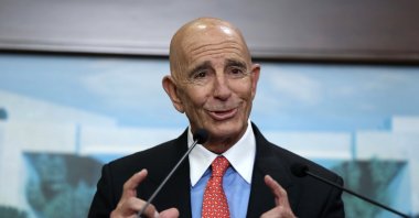 U.S. Ambassador to Türkiye and Special Envoy to Syria Tom Barrack speaks during a news conference following a meeting with Lebanese President Joseph Aoun at the presidential palace in Baabda, Beirut, Lebanon, Aug. 26, 2025. (EPA Photo)