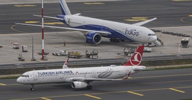 Boeing 777-300ER of IndiGo and an Airbus A321 of Turkish Airlines are spotted at Istanbul Airport, Istanbul, Türkiye, April 26, 2024. (Getty Images)