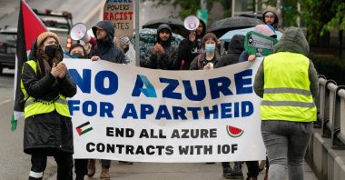 Demonstrators march in support of Palestinians in Gaza near the Microsoft Build conference to call for the termination of Microsoft’s Azure contracts with Israel in Seattle, Washington, U.S., May 21, 2024. (Reuters Photo)