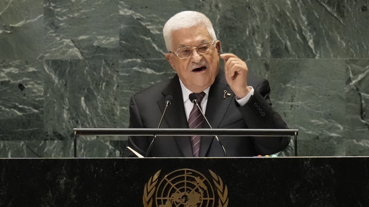 Palestinian President Mahmoud Abbas addresses the 79th session of the United Nations General Assembly at U.N. headquarters in New York, U.S., Sept. 26, 2024, . (AP Photo)