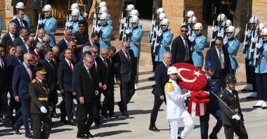 President Recep Tayyip Erdoğan, accompanied by senior state officials, visits Anıtkabir, Turkish Republic&#039;s Founder mausoleum of Mustafa Kemal Atatürk, to mark Victory Day, in Ankara, Türkiye, Aug. 30, 2025. (AA Photo)