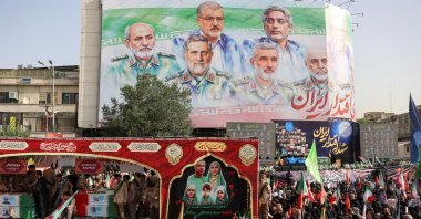 People attend the funeral procession of Iranian military commanders, nuclear scientists and others killed in Israeli strikes, in Tehran, Iran, June 28, 2025. (Reuters Photo)