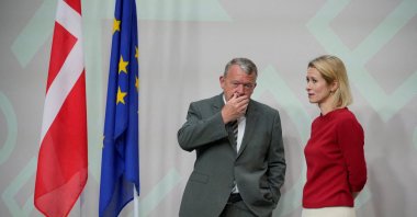 Denmark&#039;s Foreign Minister Lars Loekke Rasmussen (L) and EU High Representative of Foreign Affairs and Security Policy, Kaja Kallas prior to a informal EU Foreign Ministers meeting in Forum, Copenhagen, Denmark, Aug. 30, 2025. (Reuters Photo)