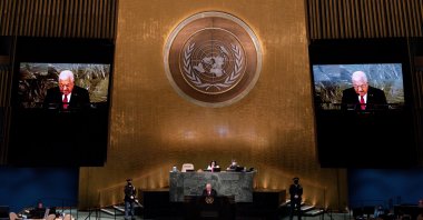 Palestinian President Mahmoud Abbas addresses the 77th session of the United Nations General Assembly, at the U.N. headquarters in New York, U.S., Sept. 23, 2022. (AP Photo)