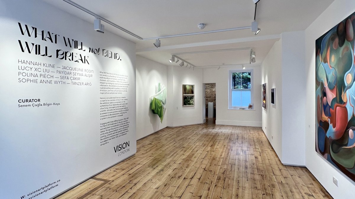 A general view of the “What Will Not Bend, Will Break” exhibition at Vision Art Platform in Soho, London, U.K., Aug. 29, 2025. (Courtesy of Vision Art Platform)