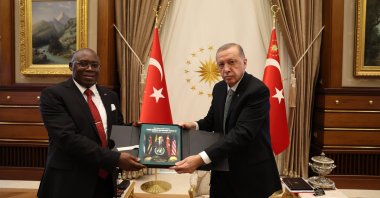 President Recep Tayyip Erdoğan (R) received Ambassador Leonard Ngeywa Boiyo of Kenya at the Presidential Complex, Ankara, Türkiye, Sept. 14, 2022. (Courtesy of Ambassador Leonard Ngeywa Boiyo)