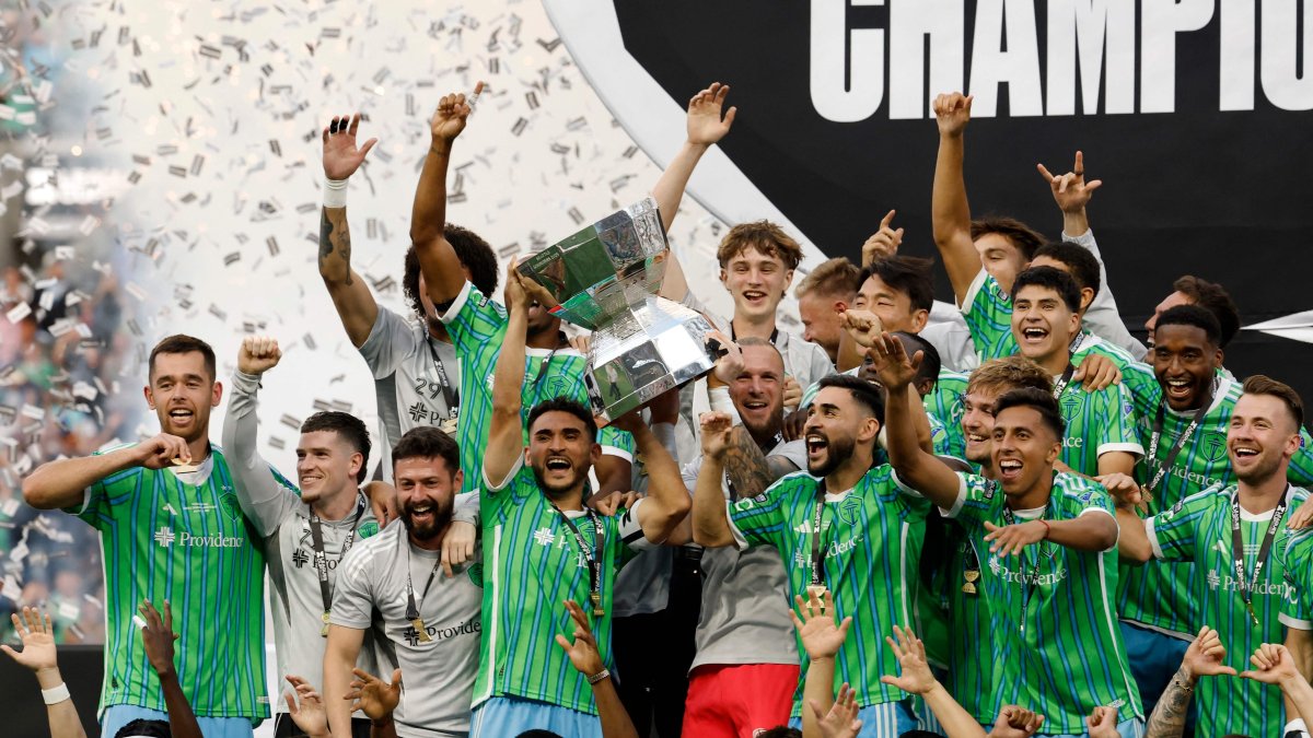 Seattle Sounders players celebrate after winning the Leagues Cup Final match against Inter Miami at Lumen Field, Seattle, U.S., Aug. 31, 2025. (AFP Photo)