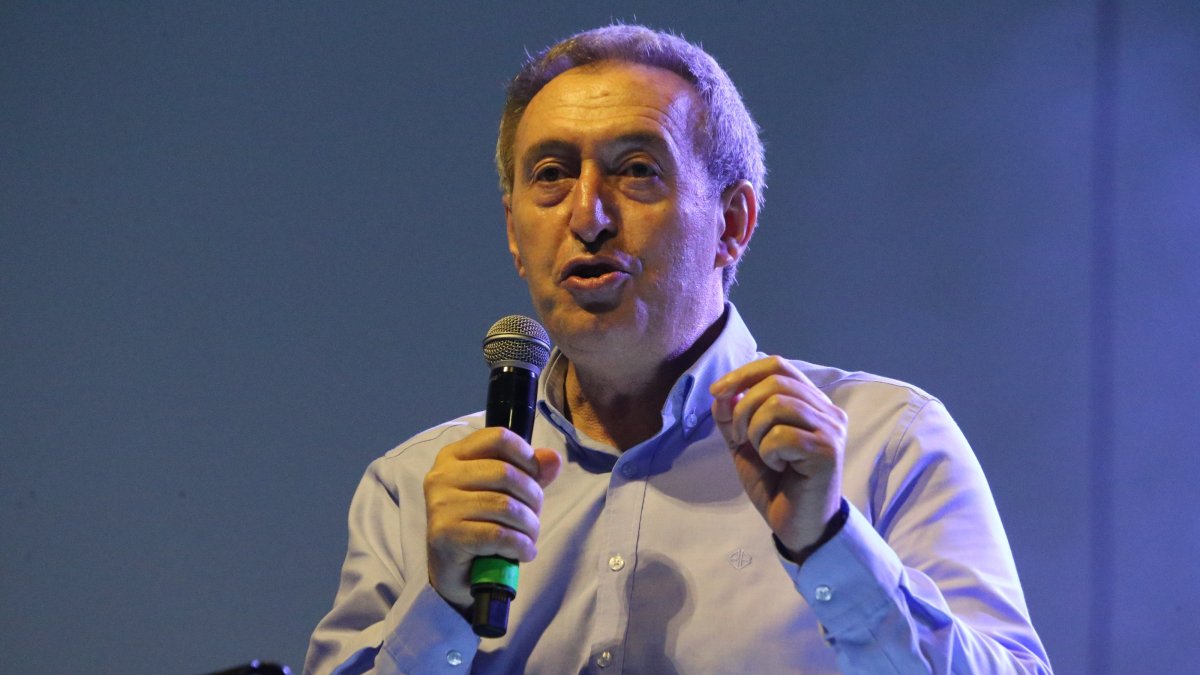 Peoples’ Equality and Democracy Party (DEM Party) co-chair Tuncer Bakırhan speaks at the rally in Şanlıurfa, southeastern Türkiye, Aug. 31, 2025. (AA Photo)