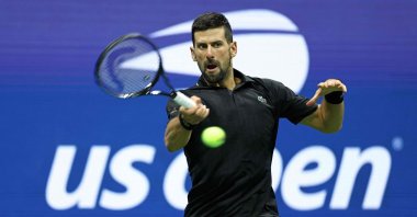 Serbia&#039;s Novak Djokovic plays a forehand return to Germany’s Jan-Lennard Struff during their men&#039;s singles round of 16 tennis match on day eight of the US Open tennis tournament at the USTA Billie Jean King National Tennis Center, New York City, U.S., Aug. 31, 2025. (AFP Photo)