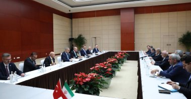 President Recep Tayyip Erdoğan is seen with Iranian President Masoud Pezeshkian in a meeting, Tianjin, China, Sept. 1, 2025 (AA Photo)