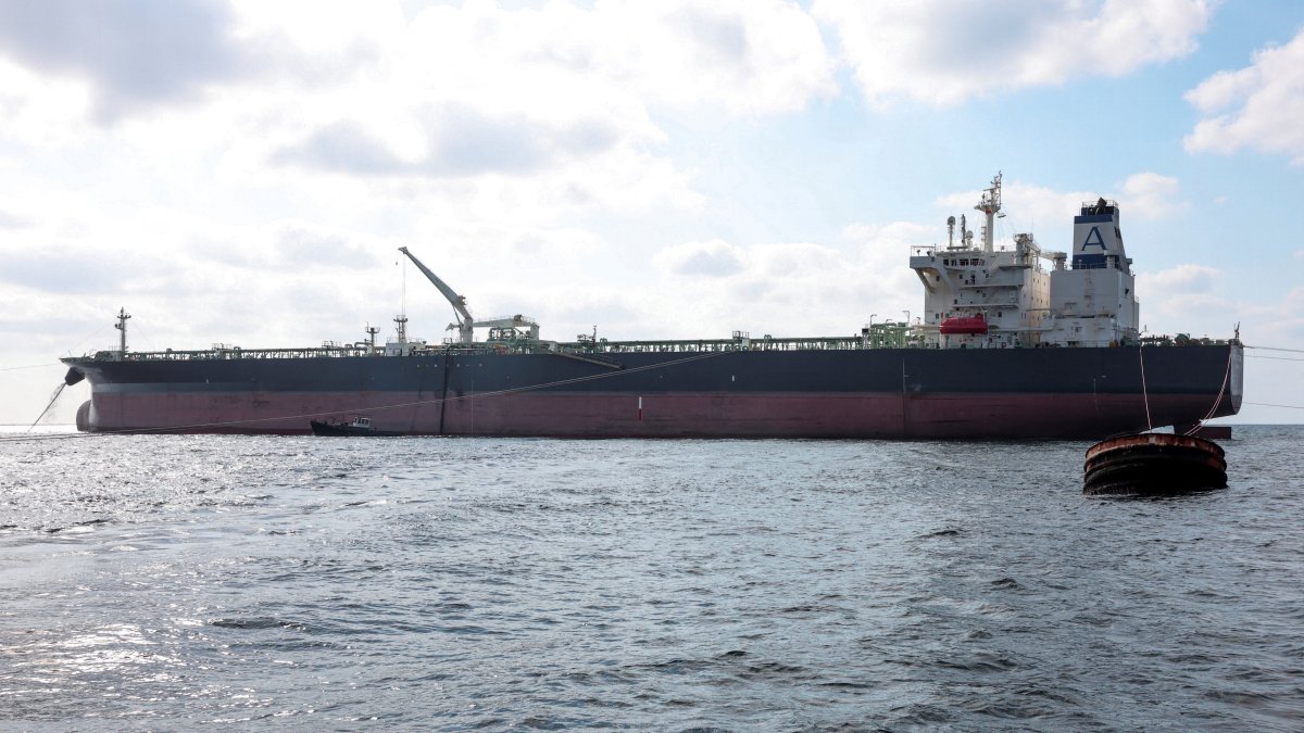 Crude oil tanker Nissos Christiana, the first ship to transport oil from Syria since the fall of Bashar Assad’s regime, is anchored in the port of Tartus, Syria, Sept. 1, 2025.  (Reuters Photo)